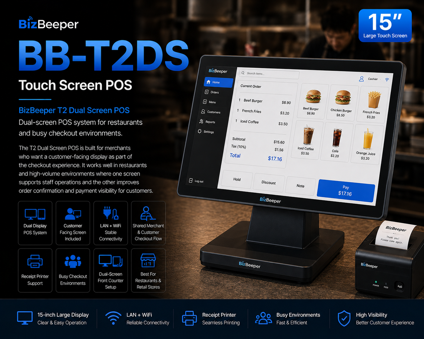 BizBeeper T2 Dual Screen POS