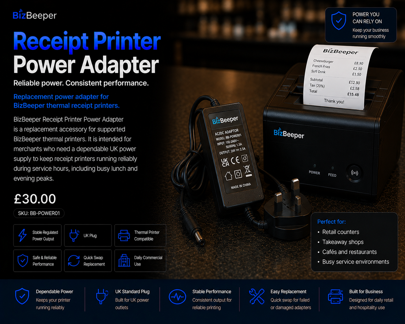 BizBeeper Receipt Printer Power Adapter