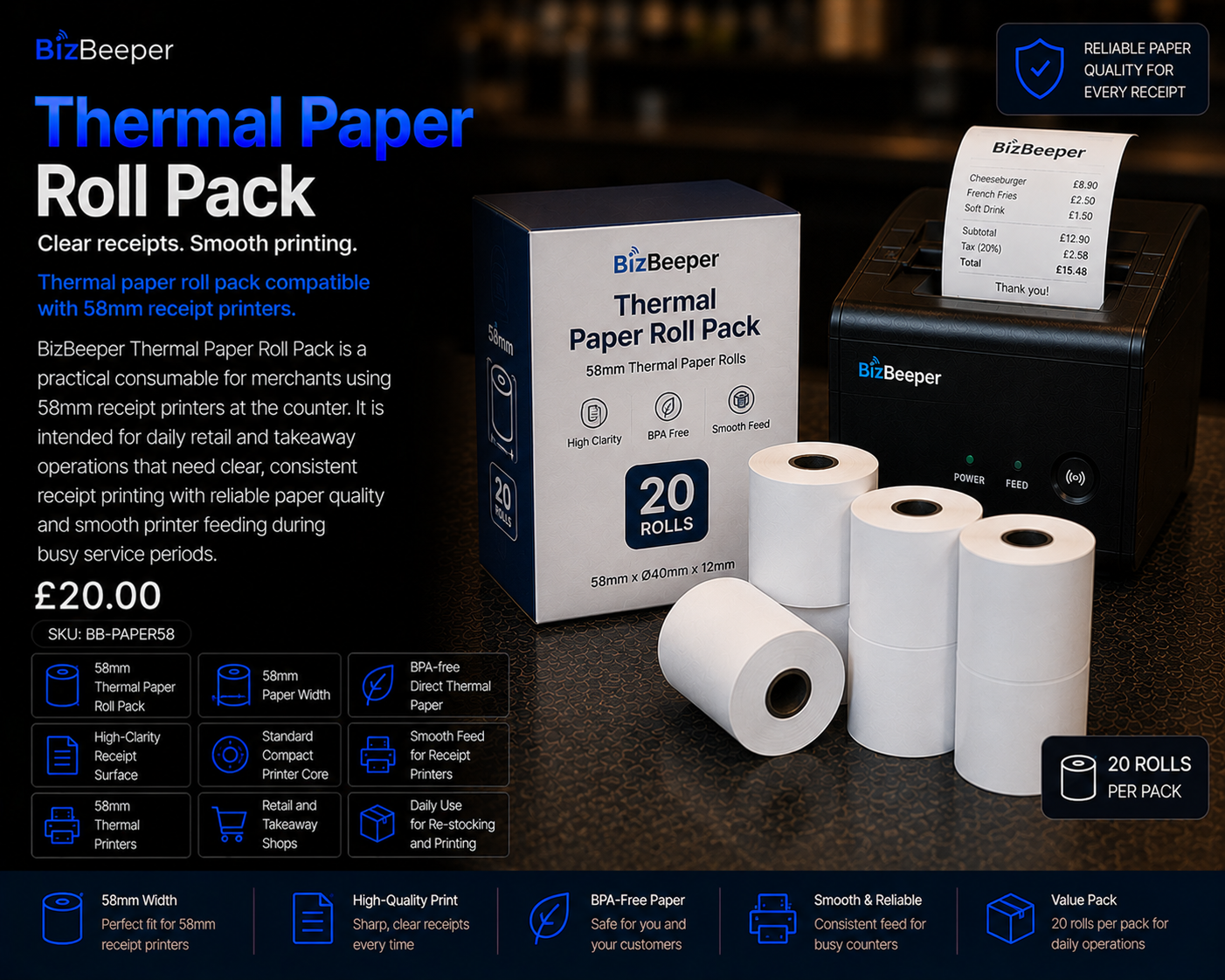 BizBeeper Thermal Paper Roll Pack